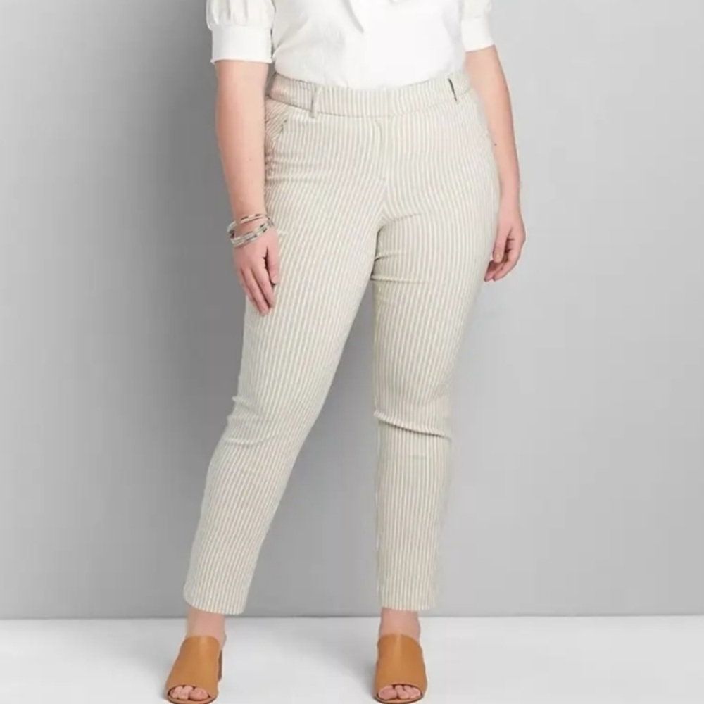 Lane Bryant Office Neutral Cream White Ticking Stripe Crop Stretch Pant Size 22 - Picture 11 of 11